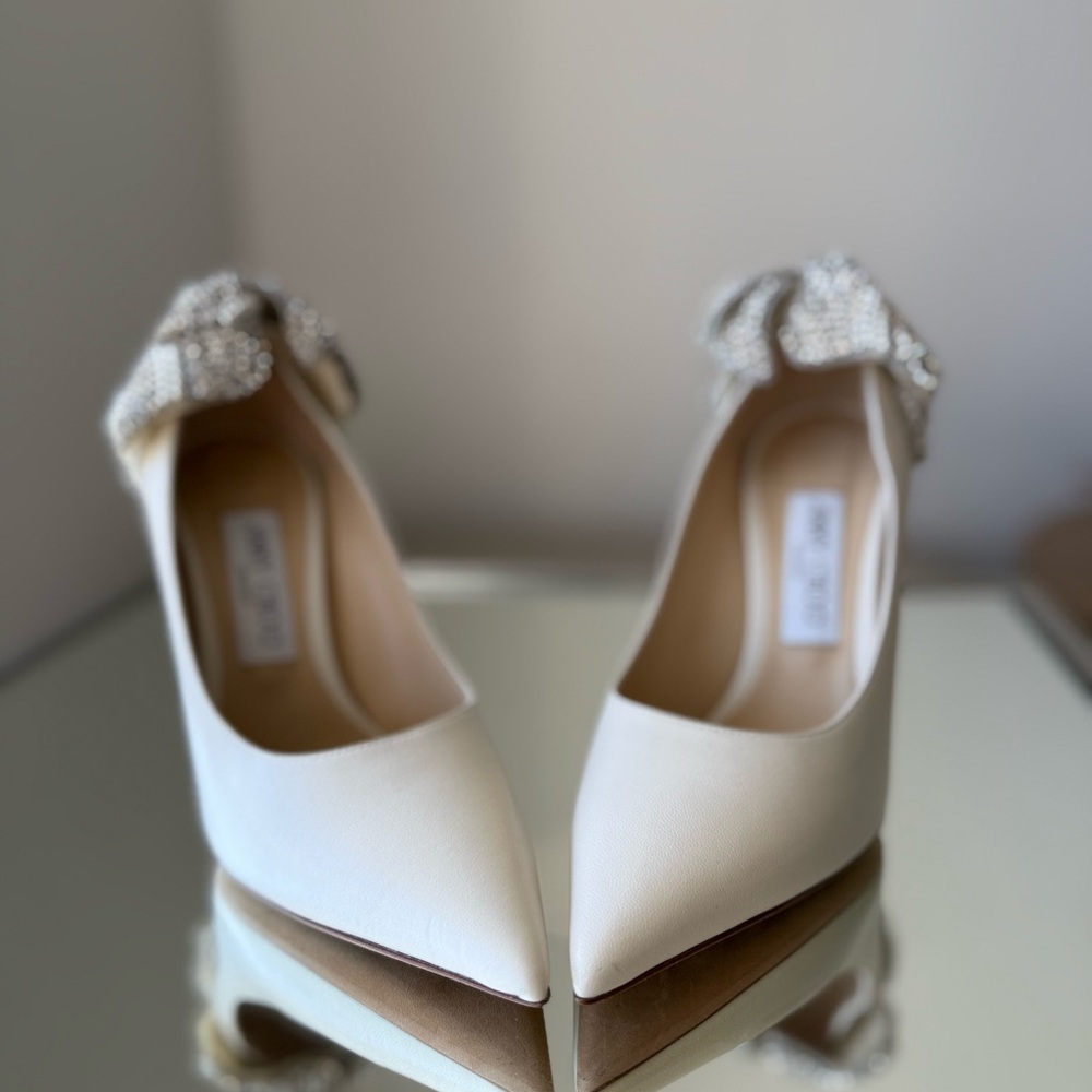 New Jimmy Choo White Love 100 Nappa Leather Pumps With Pearl And Crystal - Picture 9 of 15